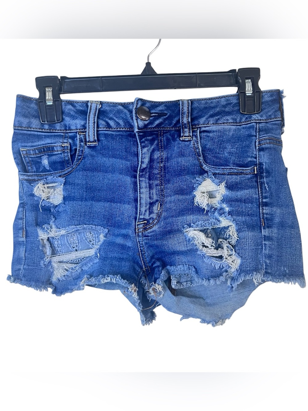 American Eagle Denim Shorts Size 4 High Rise Shortie Distressed Blue Jean Short